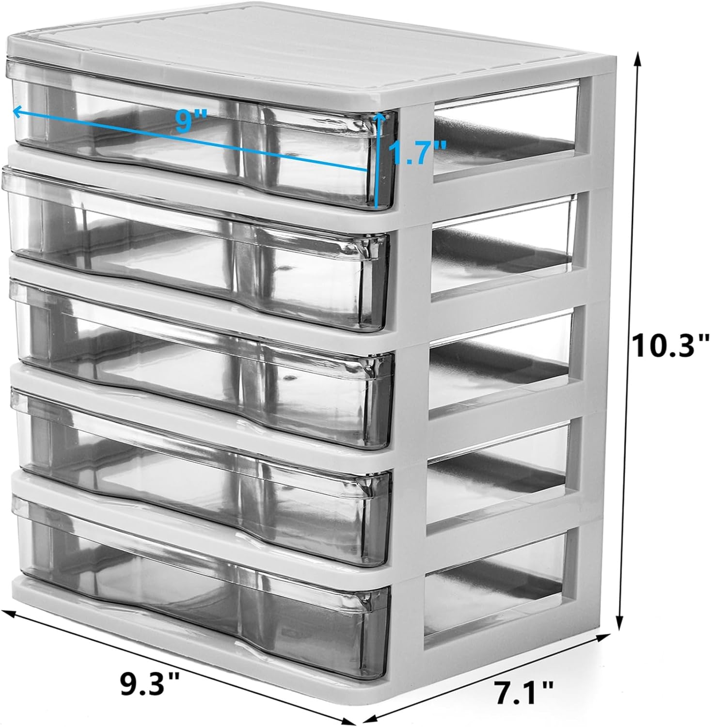 DEAYOU 5 Drawer Desktop Storage Bin Unit, Small Plastic Organizer, White Frame with Clear Drawer, Mini Container Case for Desk, Storing Craft, Accessory, Stationery - Image 3
