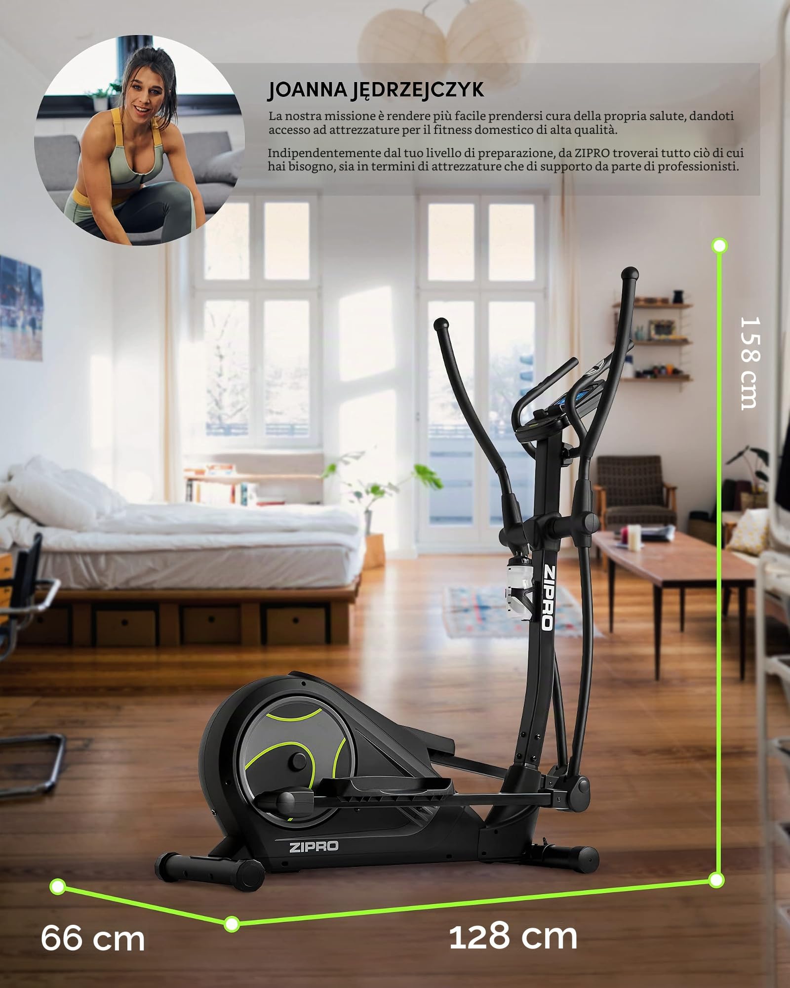 Zipro Crosstrainer Heat, Ellittico fino a 150 kg, Attrezzo cardio per la casa, Macchina da allenamento cardio, Ellittica, Cyclette, 32 livelli di resistenza