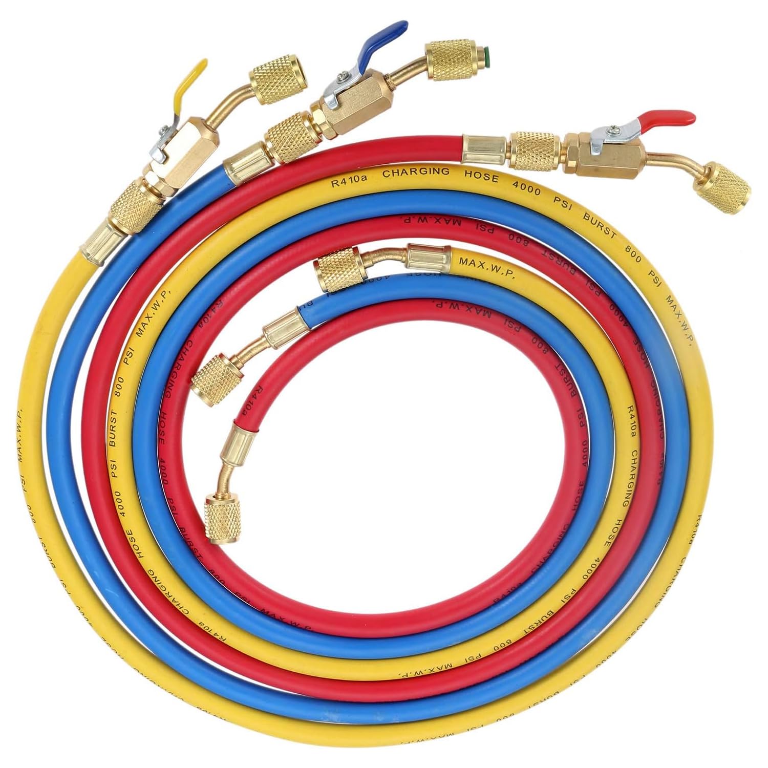HVAC Schlauch Klimaanlage Schlauch Kältemittel Ladeschläuche mit Kugelhähnen | 182,9 cm, tragbar, 0,6 cm Gewindeschlauch für gängige Kältemittel, Rot/Gelb/Blau