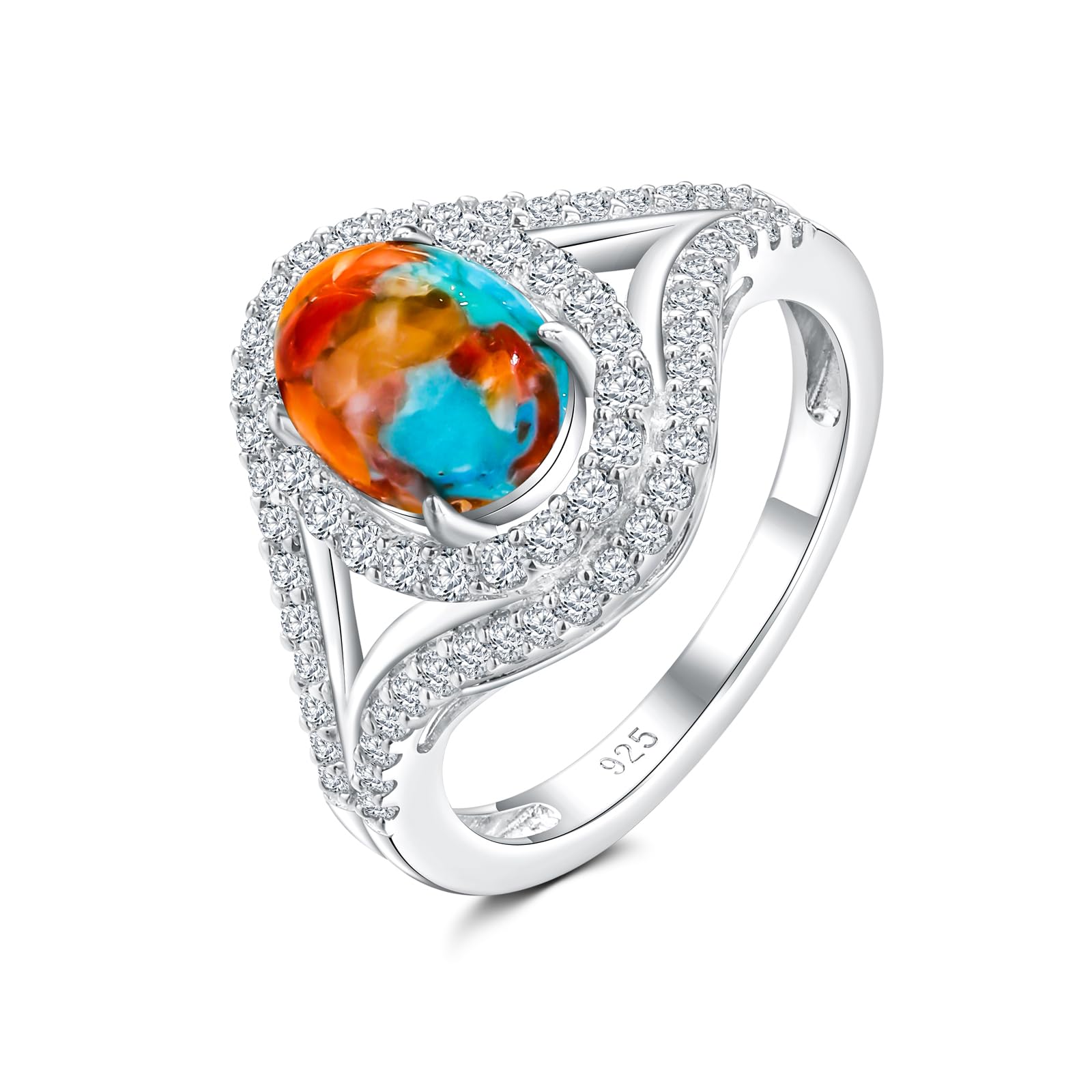 Double Halo Turquoise/Lapis Lazuli Signets Ring for Women Men Sterling Silver Oval Gemstone Engagement Rings Size 6 to 10 Anniversary Chirstmas Mother's Day Valentines Jewelry Gifts