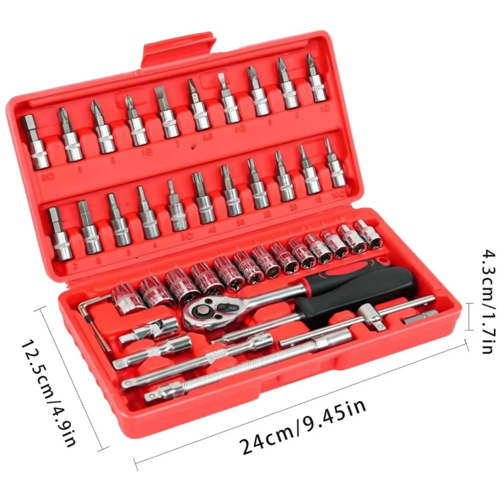 Kit d'outillage mécanique Jeu Clés À Cliquet À Douille D'entraînement 1/4 Pouces 46 Pièces Comprend Un Jeu De Douilles Métriques Et Une Barre D'extension Pour La Réparation Automobile