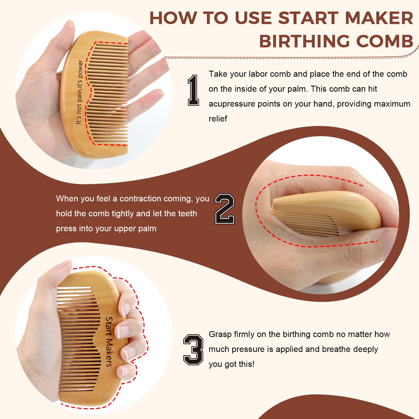 Start Makers Pettine da Parto & Pettine in Legno, Doppia Funzione per Travaglio e Capelli, Regalo Originale per Donna Incinta, Ideale per Ospedale e Dopo Parto