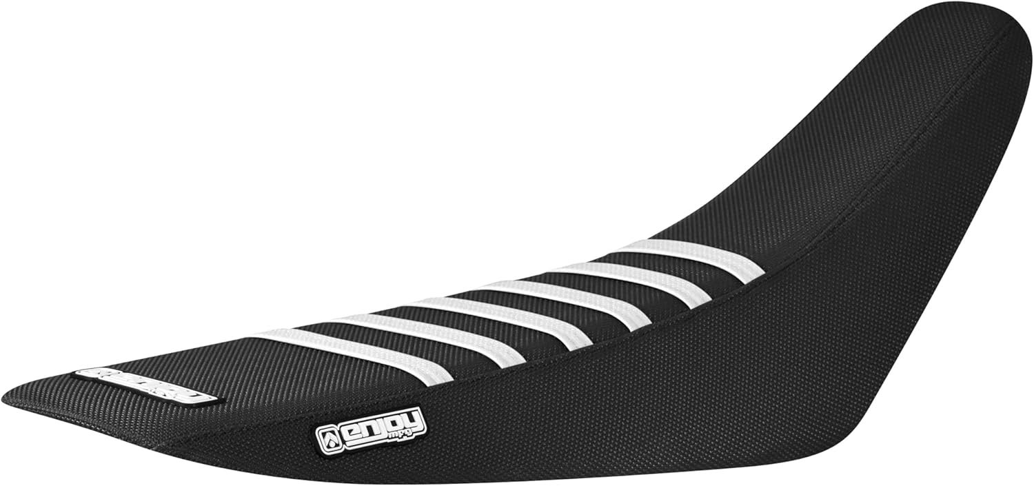 Enjoy Mfg Seat Cover - Compatible with Honda 2003-2013 CRF 150 F - All Black/White Ribs #187