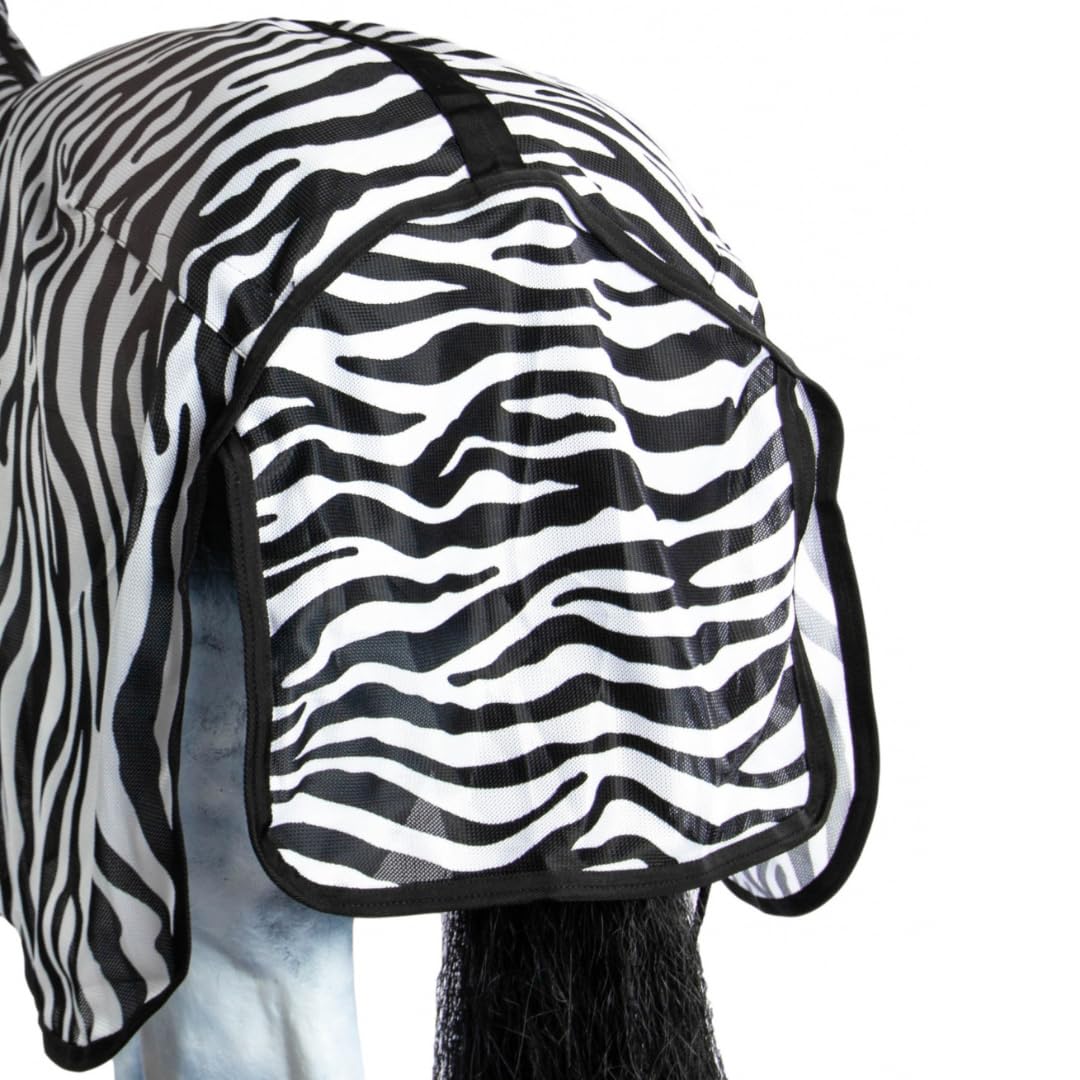Marengos - reißfeste Zebra Fliegendecke mit Halsteil & Bauchlatz – robuste & atmungsaktive Ekzemerdecke – Schutz vor Insekten – Outdoor-Pferdedecke – 125cm | Decke für Pferde mit Halsteil & Bauchlatz – robuste, atmungsaktive Ekzemerdecke – Schutz vor Inse