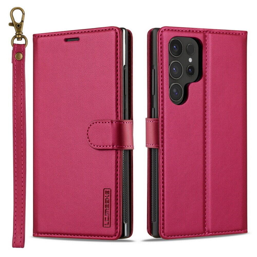 Étui compatible avec Samsung Galaxy S24 rouge clapet en cuir - 8