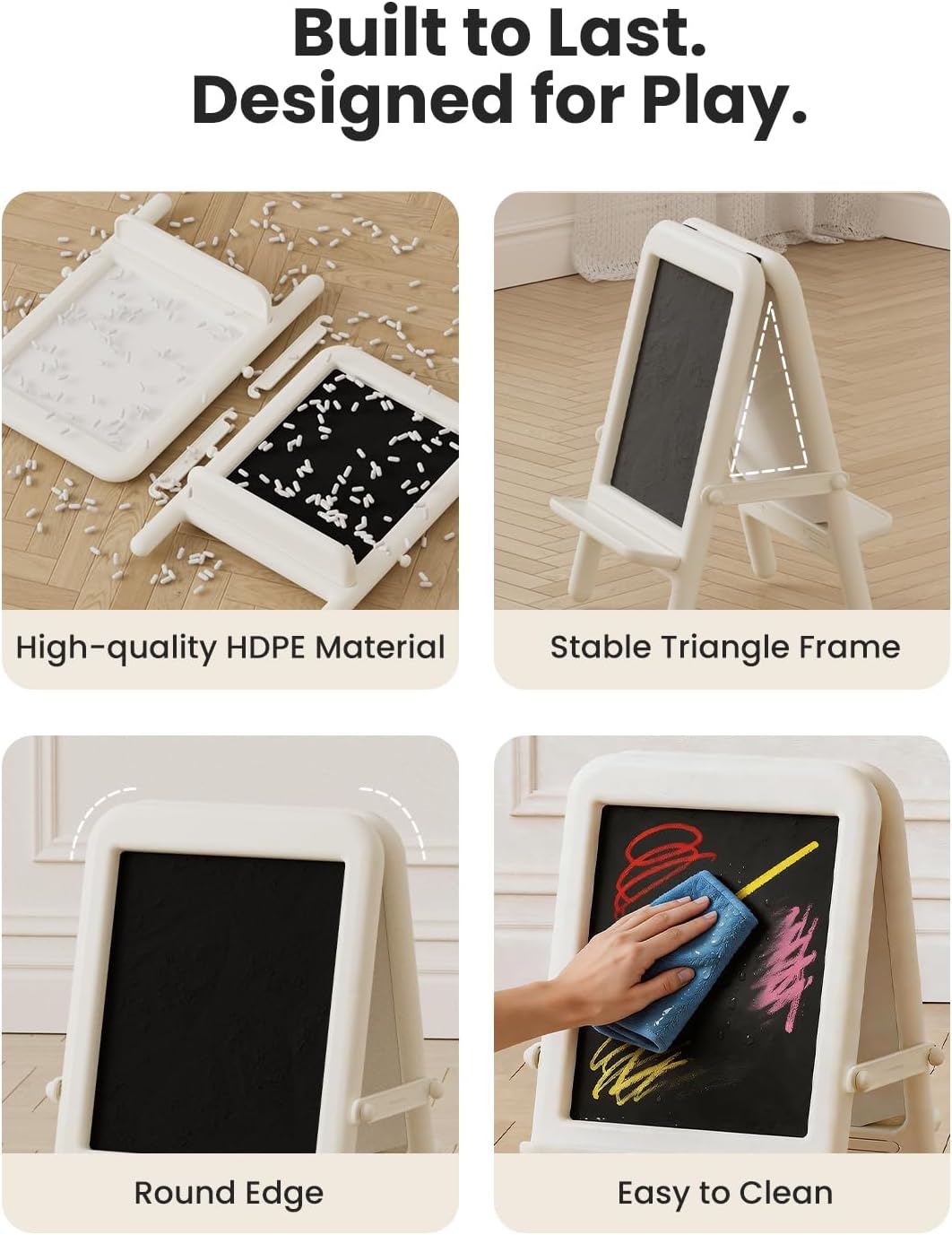 Tabletop Art Easel for Kids Double-Sided Kids Easel with Whiteboard & Chalkboard Toddler Art Easel for 2-4 Portable Painting Easel for Kids with Accessories Desktop Easel, White