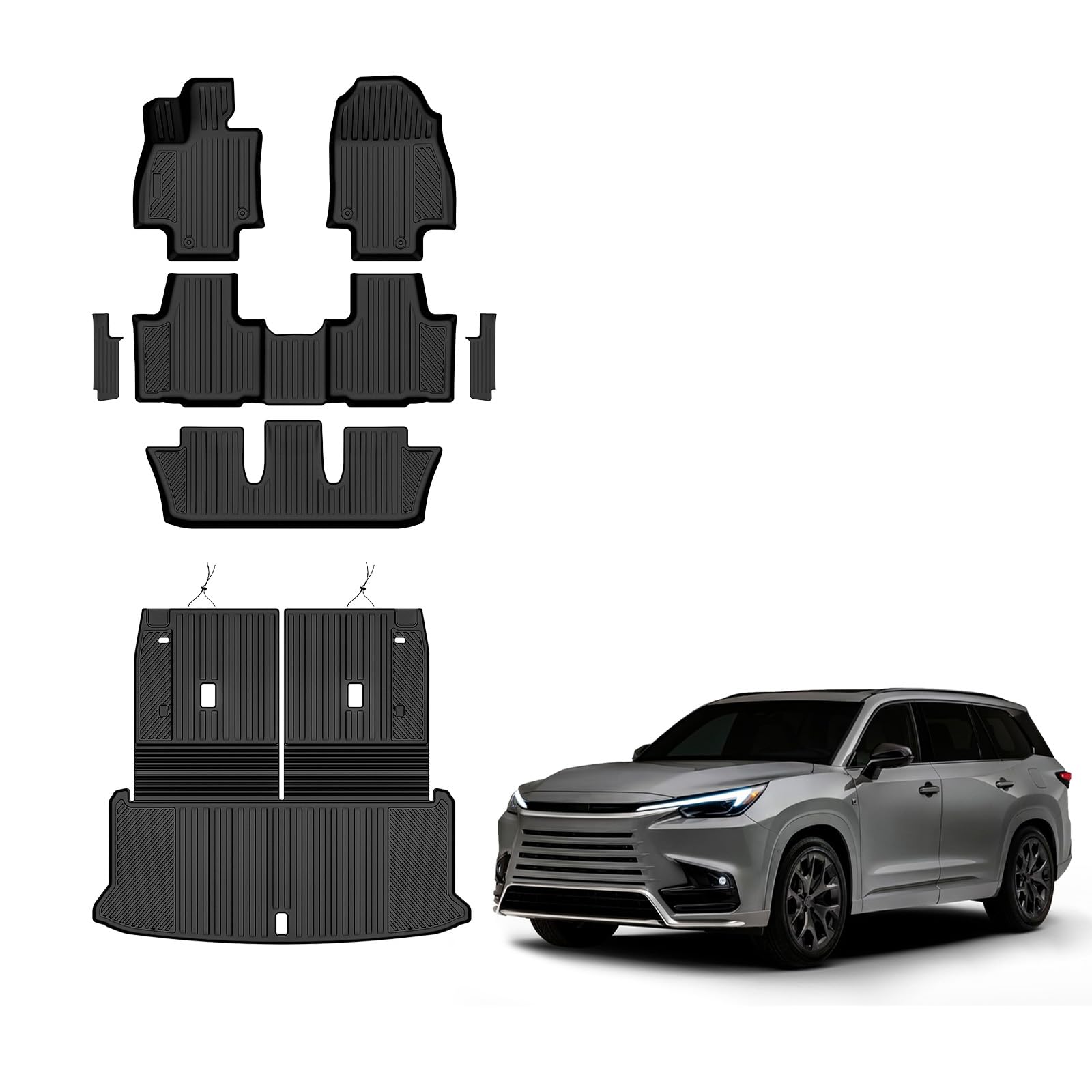 Auxko All Weather Floor Mats Cargo Mat with Backrest Mat Rear Door Sill Protector for Lexus TX 2024 2025 6-Seater TPE Liners All Season Accessories Guard Odorless Anti-Slip Floor Liners Trunk Tray