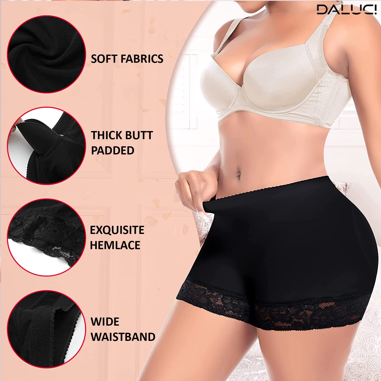 DALUCI Women's Padded Butt Lifter Underwear – Seamless Hip Enhancer Shapewear Panty with Booty Pads for Round Shape & Curvy Look | Fake Hip Panty Briefs (Black, Small) - Image 4 thumbnail