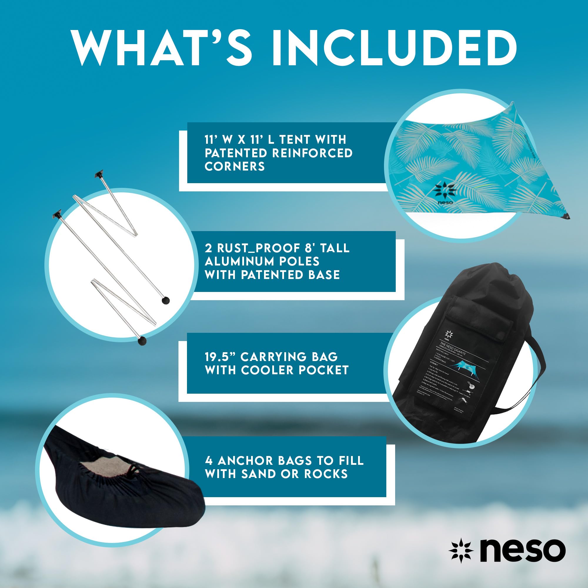 Tenda gigante della spiaggia di Neso Tents, alta 2,5 metri, 3,4 m (11 piedi) x 3,4 m (11 piedi), angoli rinforzati e tasca più fresca