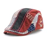 Unisex Fashion Spring Patchwork Striped Flat Visor Newsboy Cap Beret Hat Red