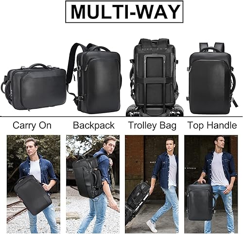 Miniatura 5 de Masa Kawa Mochila de cuero para laptop de 15.6 pulgadas para hombres expandible 36L viaje de negocios mochila Daypack Weekender Bag