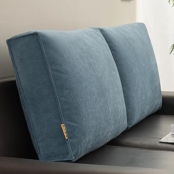 Headboard Backrest Pillow for Bed, Full Size Bed Wedge Cushion with Organic Support, Removable Cover, Ergonomic Daybed Back Pillow, Cartoon Headboard Pillow,Blue,23.6in