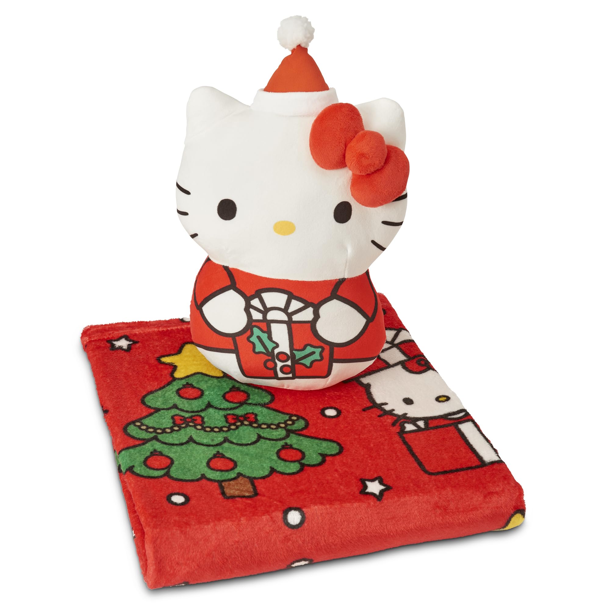 Hello Kitty Santa Sweet Hugger Pillow and Throw Blanket Set – 11 inch Character Plush with 40x50 inch Soft Fleece Blanket – Cozy for Kids, Girls, Boys, Travel, Nap Time