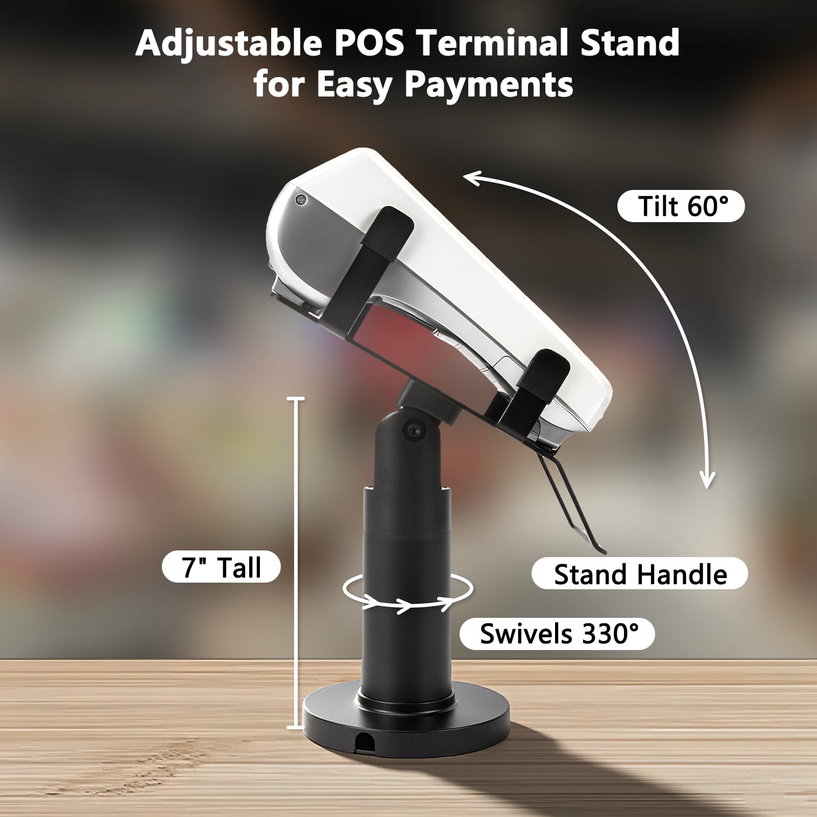Supporto terminale quadrato per Pax A80 – Supporto terminale POS girevole e inclinabile alto 17,8 cm con installazione a vite/adesivo (kit completi), lettore di carte di credito supporto per