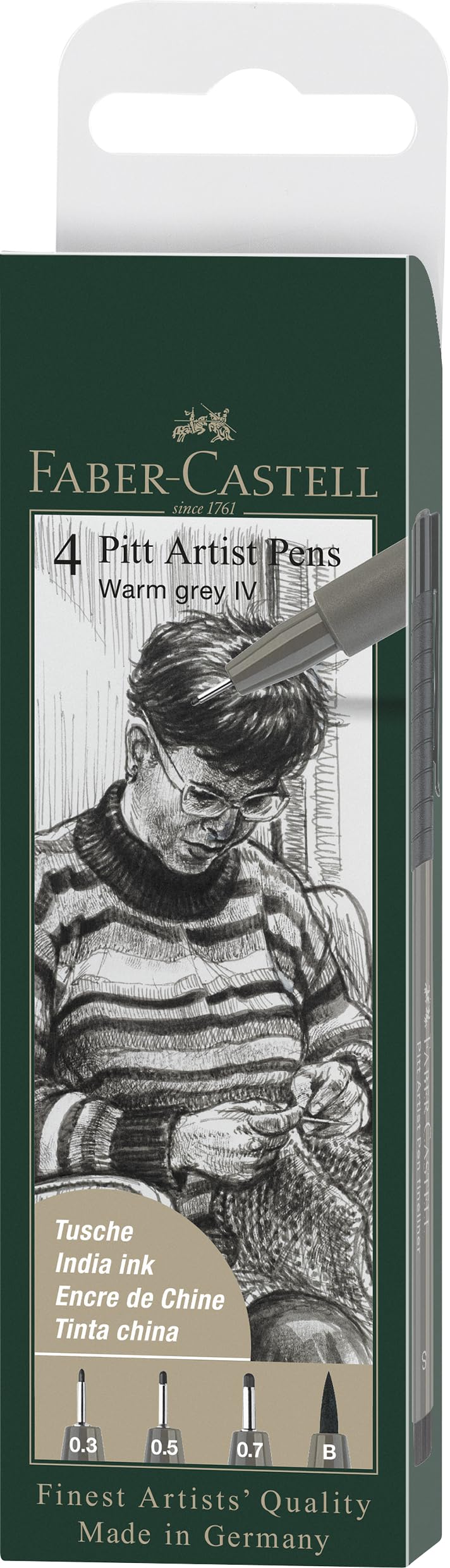 PITT Artist Pen India Ink Pen - wallet of 4 - colour 273 warm grey IV, S, F, M, B