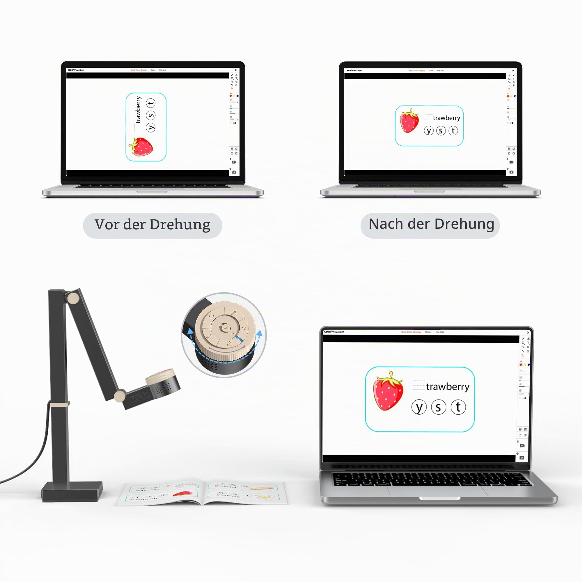 CZUR 12MP USB-Dokumentenkamera 4K Auflösung, Visualizer mit Dual-Auto-Fokus, 60FPS, A3-Format, LED Licht, MIC, Spiegeln, Faltbarer Document Camera für macOS und Windows | Fancy S Pro (Fancy Pro)