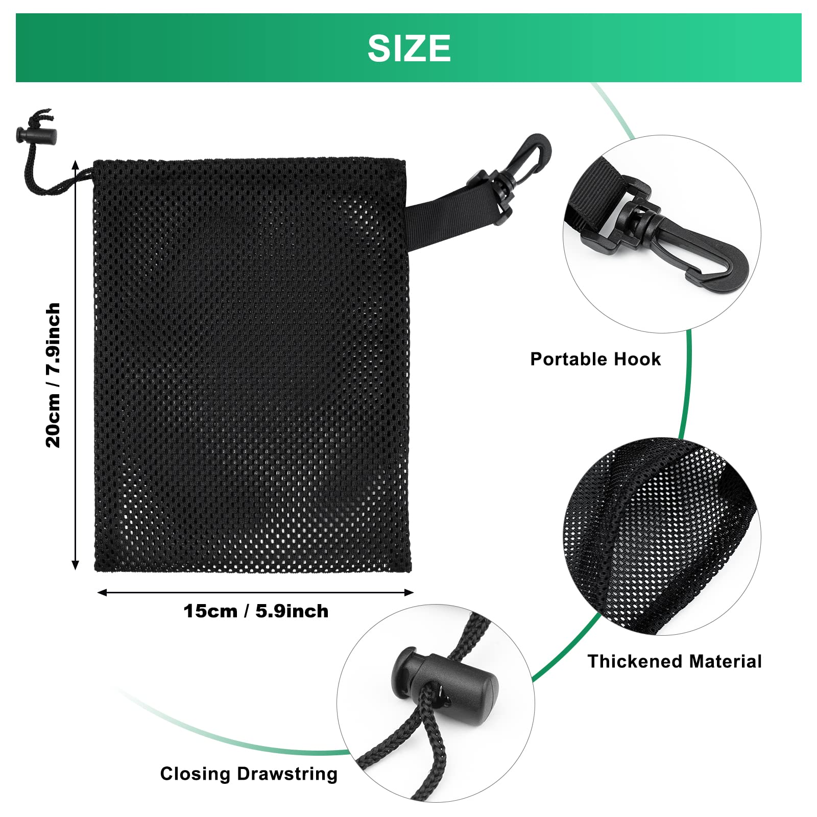 Riuog 20 PCS With Clips Mesh Drawstring Bags, Portable Nylon Storage Bags for toy,Sports Storage,Outdoor activities etc. (5.9x7.9in)