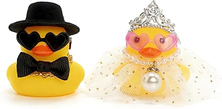 2 Pcs Wedding Rubber Ducks, Bride Groom Couple Duckies Yellow Set, Marriage Ceremony Gift Keepsake Cake Topper for Car Home Decor Marry Blessings