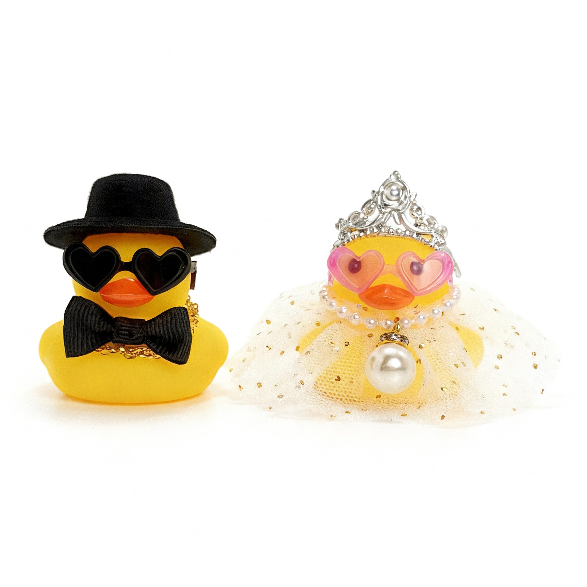 2 Pcs Wedding Rubber Ducks, Bride Groom Couple Duckies Yellow Set, Marriage Ceremony Gift Keepsake Cake Topper for Car Home Decor Marry Blessings
