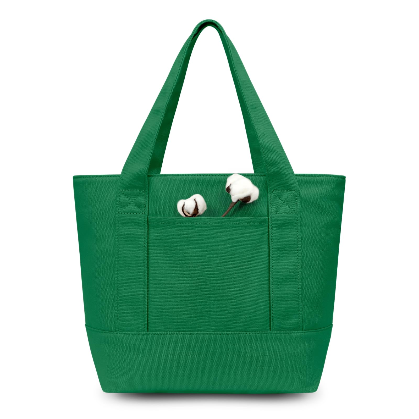 TOPDesign 1-Pack Small Canvas Tote Bag with an External Pocket, Reusable Bag, Top Zipper Closure, Daily Essentials (Green)