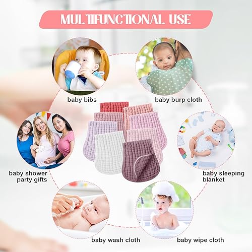 Miniatura 6 de Frienda 8 paños de muselina para eructos de algodón para bebé, 10 x 20 pulgadas, paños de muselina de varios colores, 4 capas absorbentes, toallas