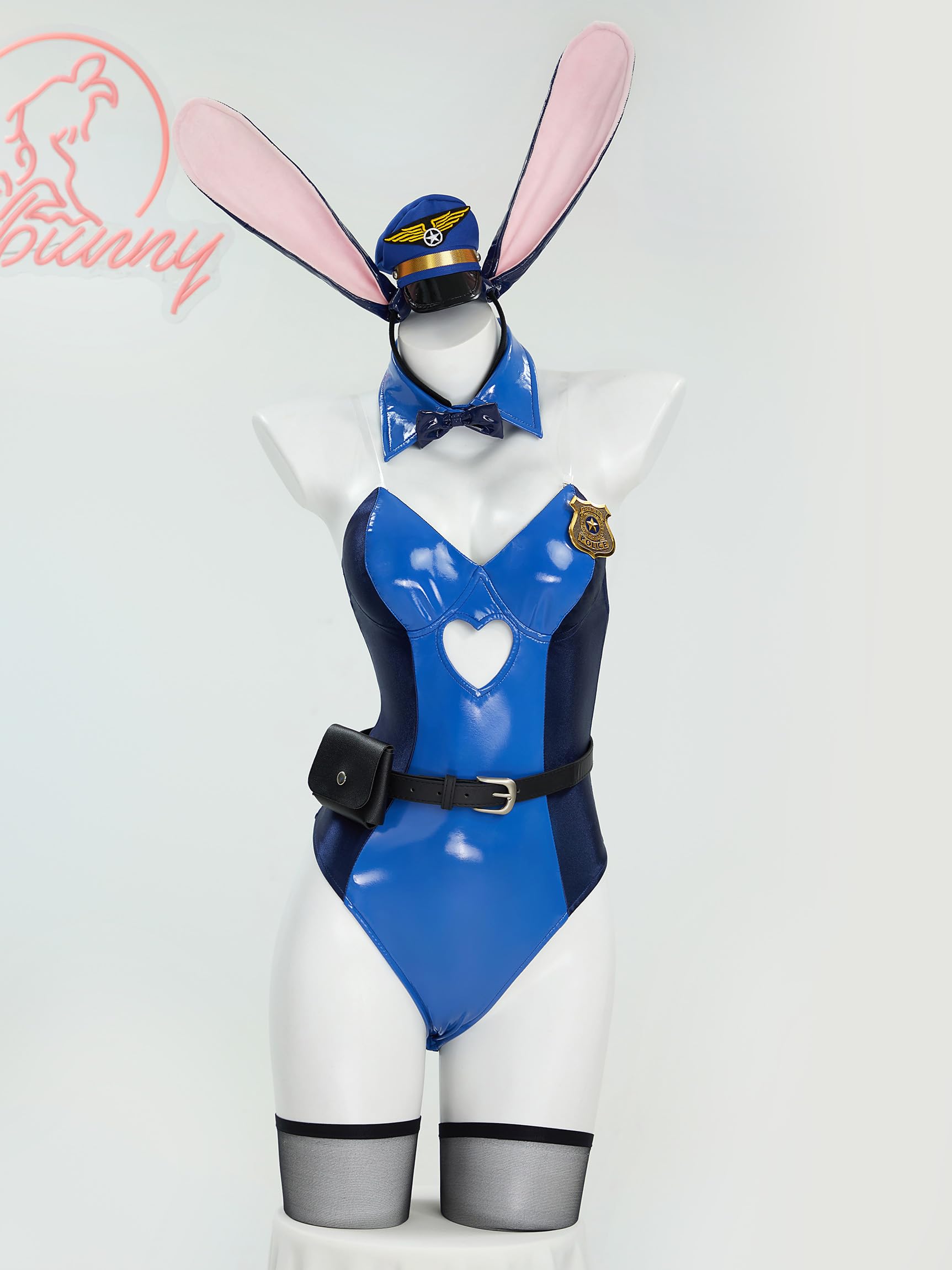 Mobbunny Women Cartoon Derivative Sexy Bunny Costume Halloween Bodycon Tube Top Romper and Skirt with Headband Stockings: Large Blue