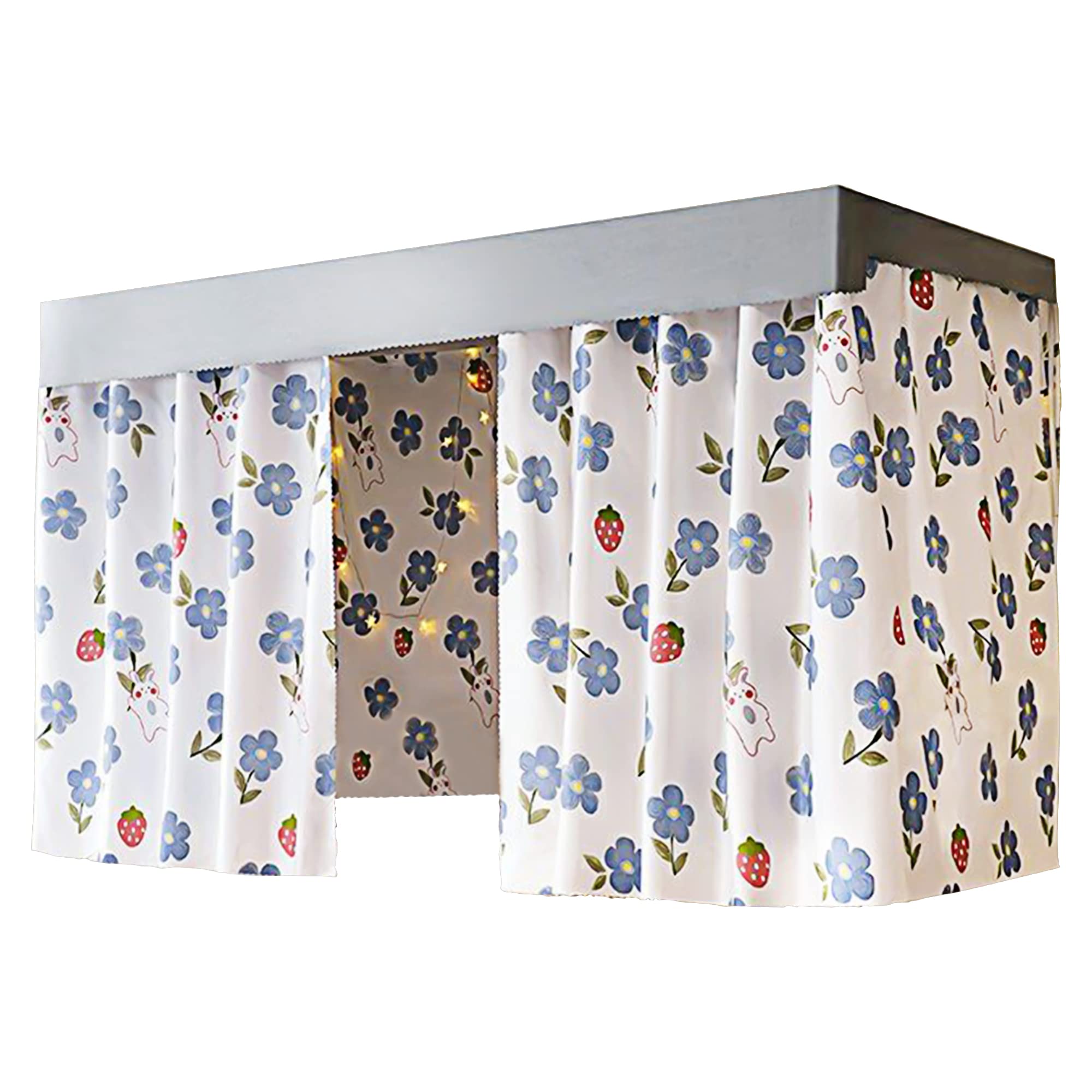 Cute Bottom Bunk Bed Curtain Student Dormitory Blackout Cloth Mosquito Nets Bedding Tent Bed Canopy Single Sleeper, Strawberry Flower