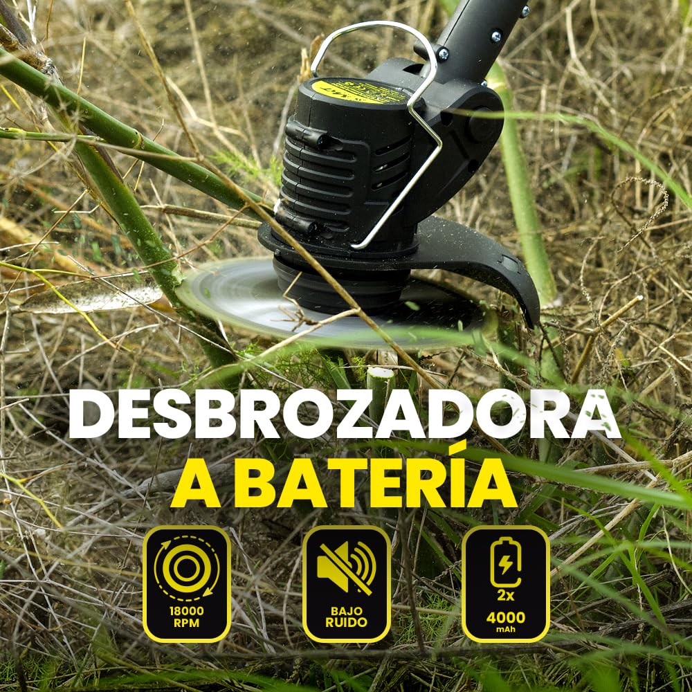 MAKTUL Desbrozadora Batería Eléctrica 8000mAh (2 Baterías 4000mAh 20V) Potente 18.000 RPM, Cortabordes Multifunción 3 en 1 Arbustos Césped, Cortacesped Eléctrico Ajustable para Jardin con Accesorios