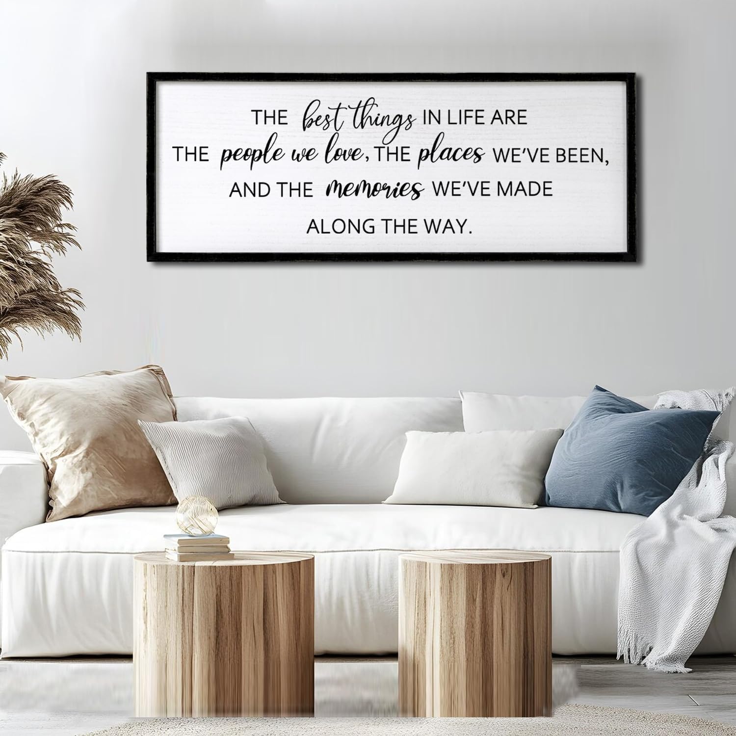 Foutcheou The Best Things in Life Wall Art, 32''×12'' Framed Wood Memories Inspirational Quotes Wall Decor, Large Horizontal Dining Room Wall Signs for Home Family Farmhouse