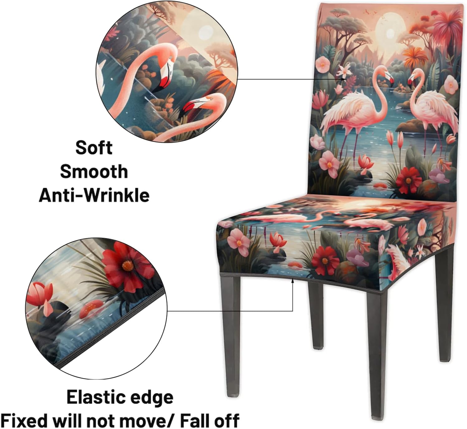 QsirBC Flamingo Flower Tree Stretch Dining Room Chair Covers Set of 6 Chair Slipcovers Removable Washable Kitchen Seat Covers Chair Protectors for Hotel Party Wedding