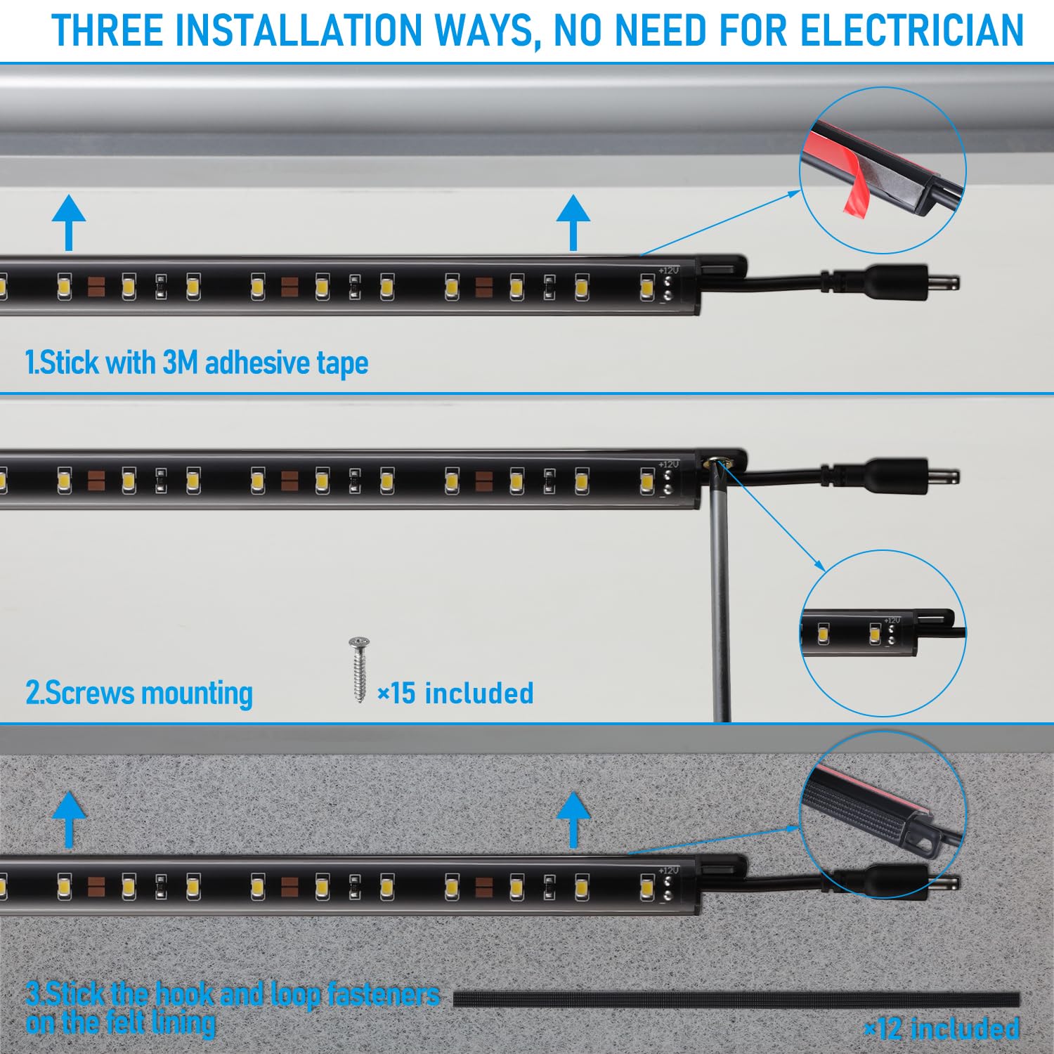 TORCHSTAR Kit de iluminación LED inteligente con control de voz, (6) barras de luz enlazables regulables de 12 pulgadas, compatible con Alexa y interruptor basculante, adaptador de corriente UL de