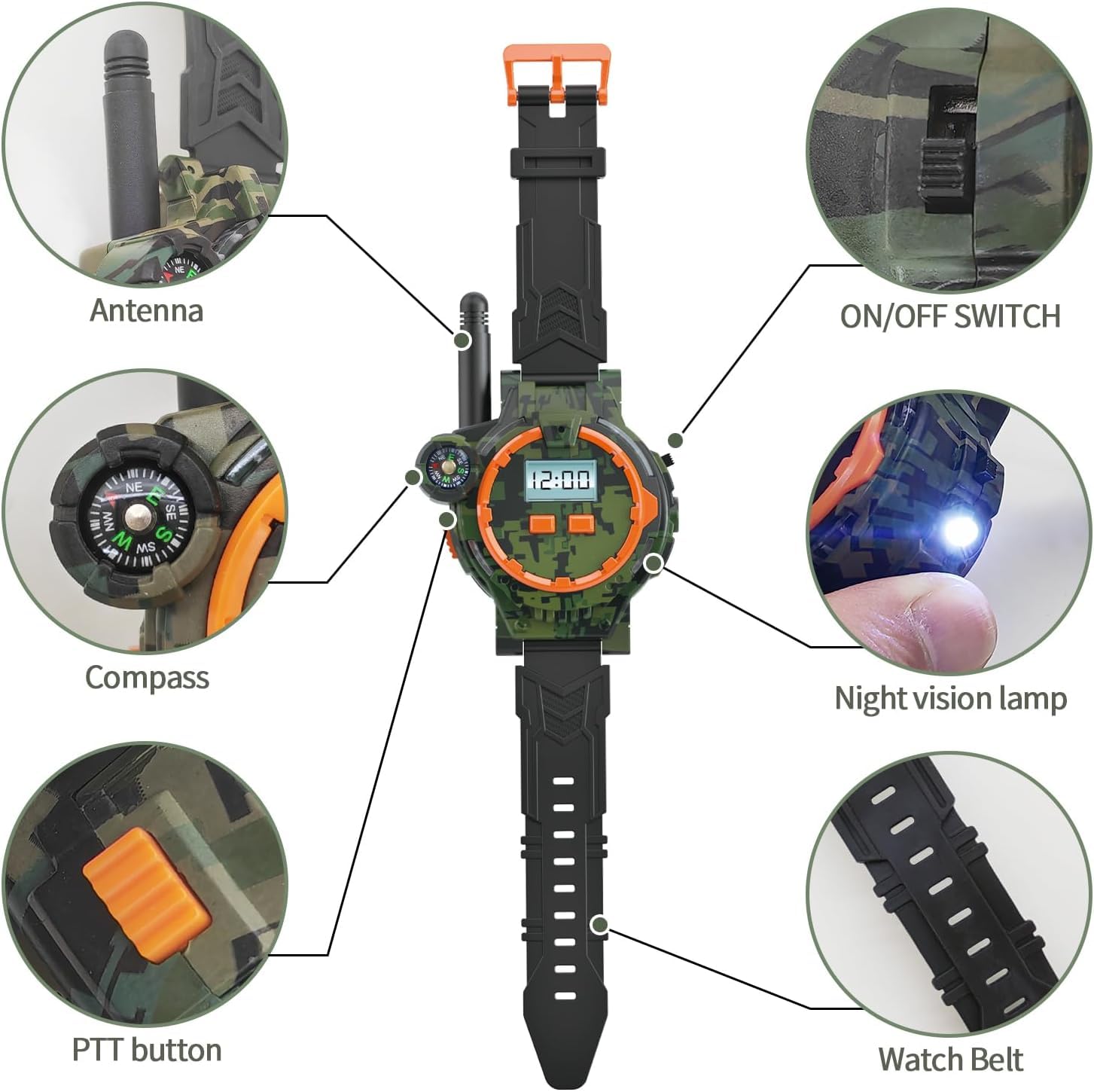 Rechargeable Kids Walkie Talkies with Flashlight - Outdoor Toy Gifts for Boys and Girls(2 Pack), camouflage - Image 3