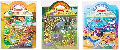 Melissa & Doug Reusable Puffy Sticker Wild Adventures Play Set 3-Pack (118 Stickers: Safari, Dinosaur, Ocean) - Reusable P...
