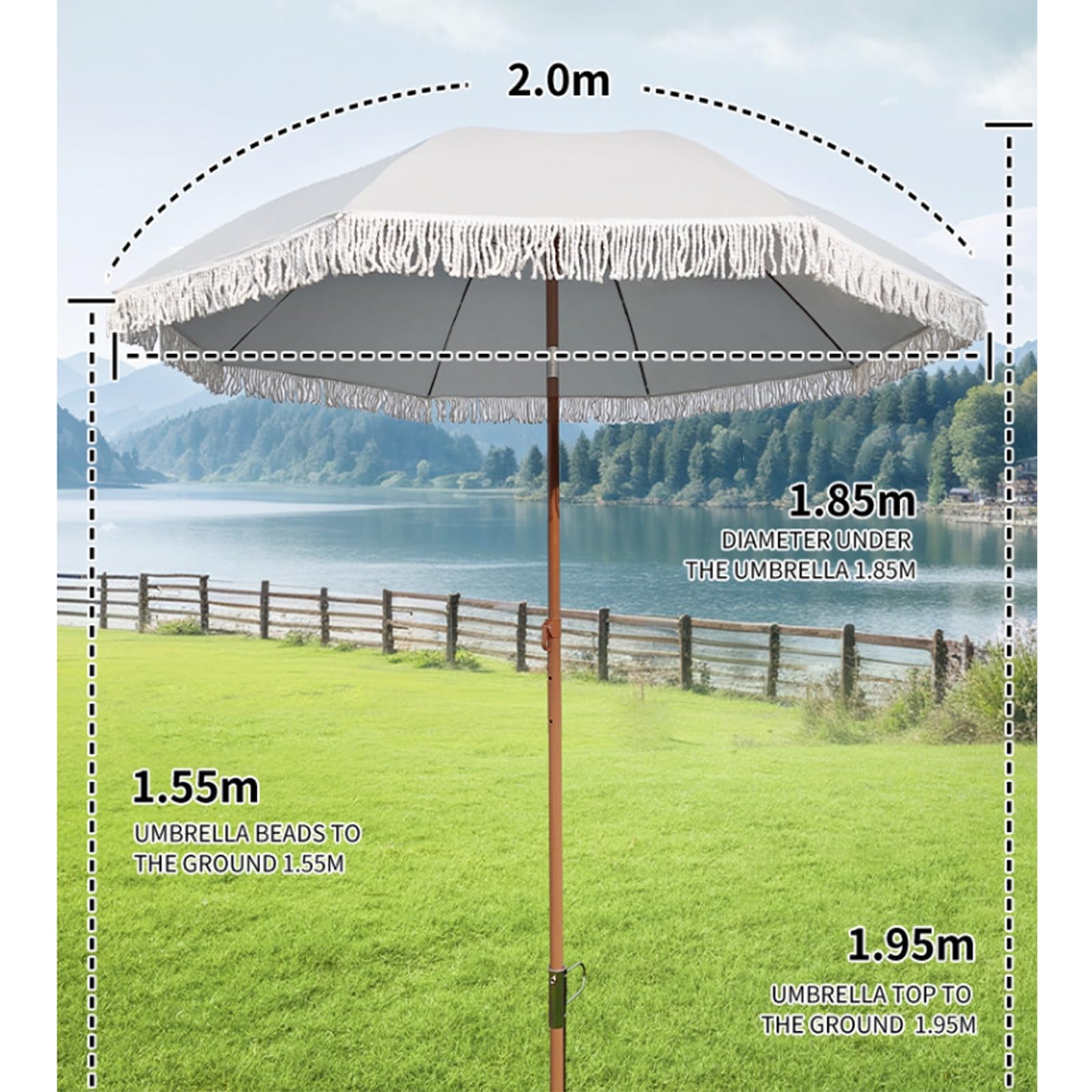 Zewnętrzny wiatroszczelny parasol tarasowy, przenośny parasol z frędzlami z pokrętłem przechylnym do basenu plażowego ogrodu na podwórko