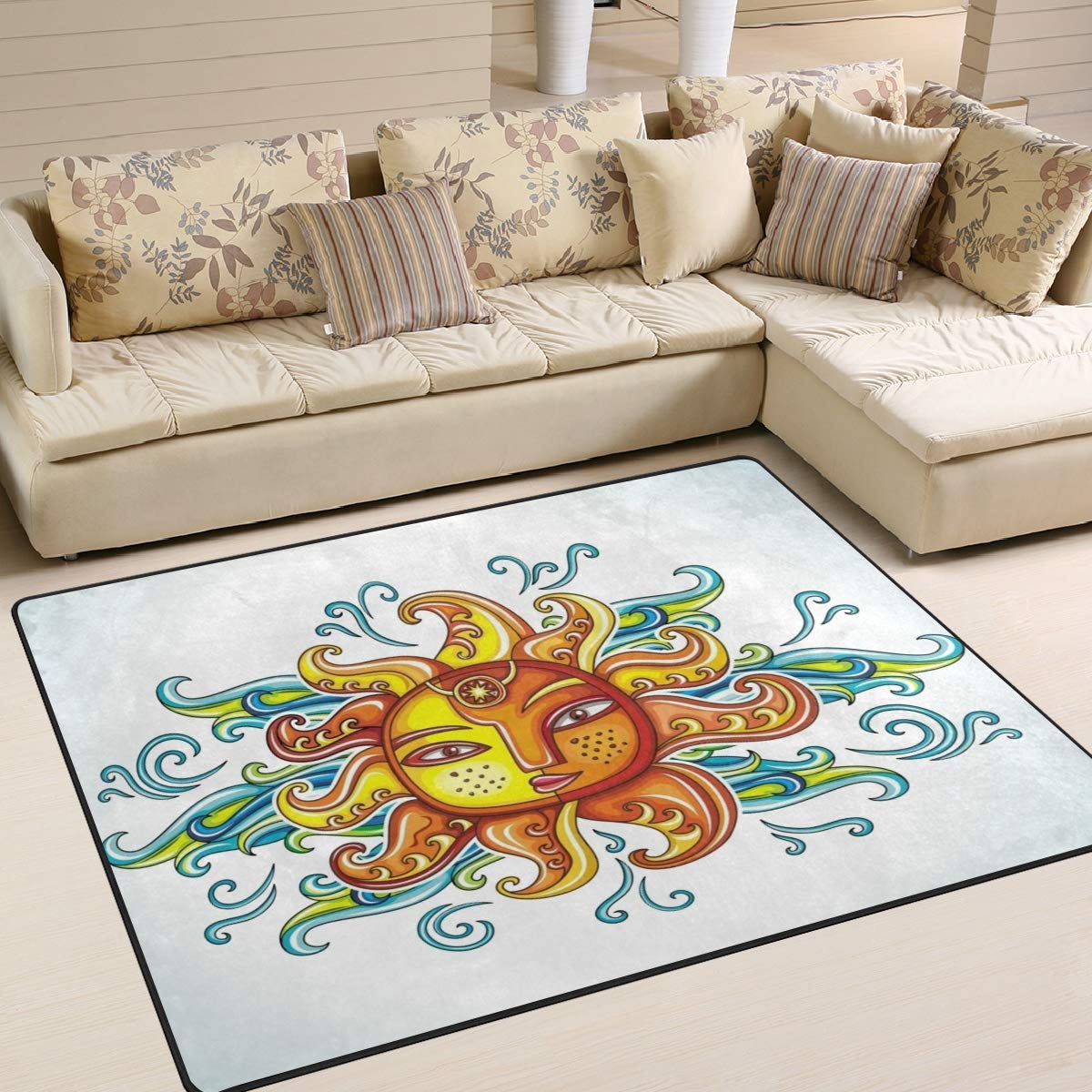 Mnsruu Tapis Ethnique Tribal coloré pour Salon Chambre à Coucher, Tissu, Multicolore, 160cm x 122cm(5.3 x 4 Feet)