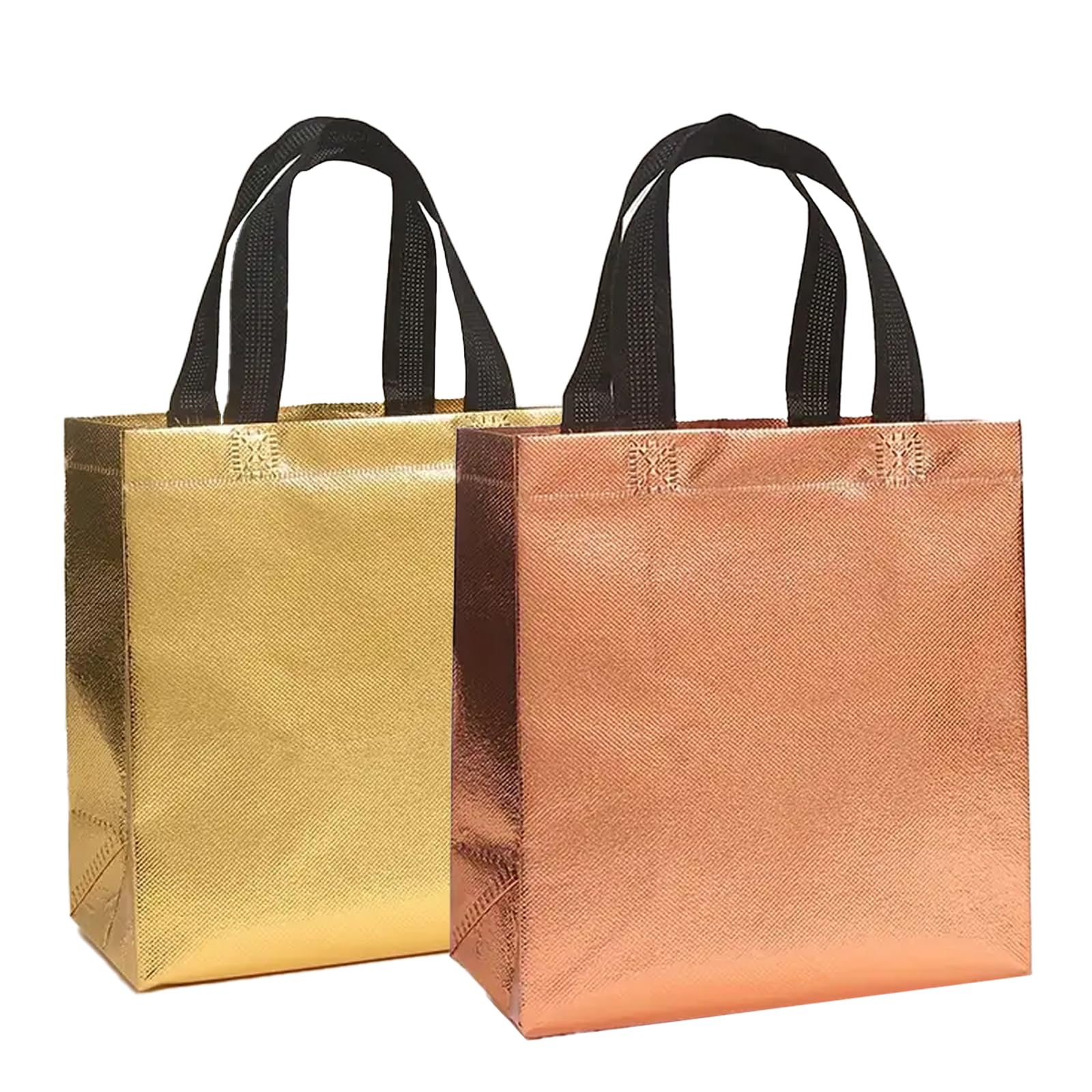 Anbali 10 Pcs Metallic Laminated Non-Woven Reusable Gift Bags for Shopping, Wedding and Packing | Glossy Return gift Bags | Eco friendly gift carry bag |Medium size (Gold & Copper,Pack of 10)