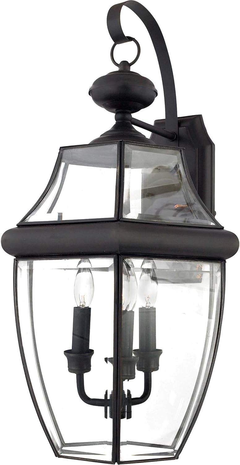 Free Shipping 🛒 Quoizel NY8318Z Newbury Outdoor Wall Lantern Wall Mount Lighting, 3-Light, 180 Watts, Medici Bronze (23"H x 12"W)