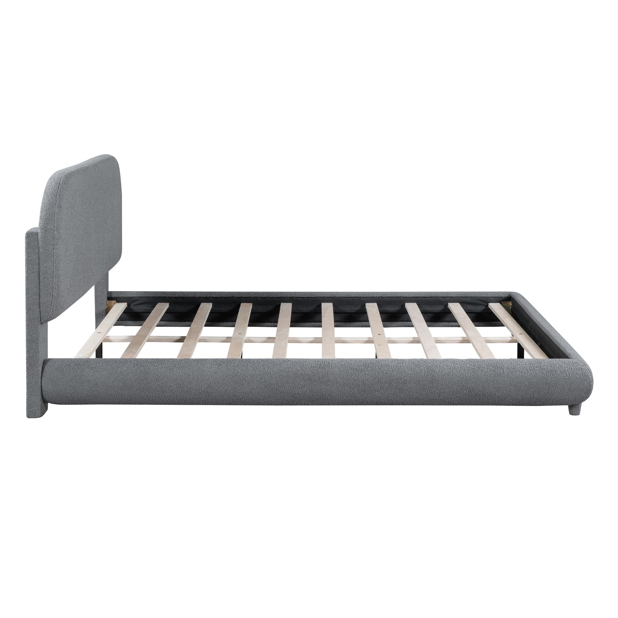 Bekeknlny Elegante cama tapizada de tamaño Queen con tela gruesa y marco sólido, elegante diseño en forma de curva, cama de forro polar de peluche para muebles de dormitorio (gris/forro polar de 9