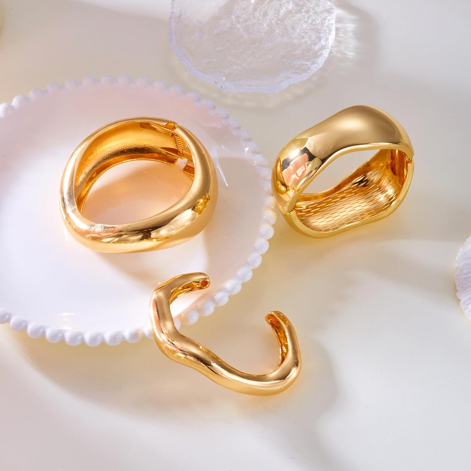 RINHOO 1-3Pcs Chunky Bangle Bracelet For Women Trendy Wide Hinged Cuff Open Bracelet Gold Stackable Bracelets Jewelry for Women - Image 5