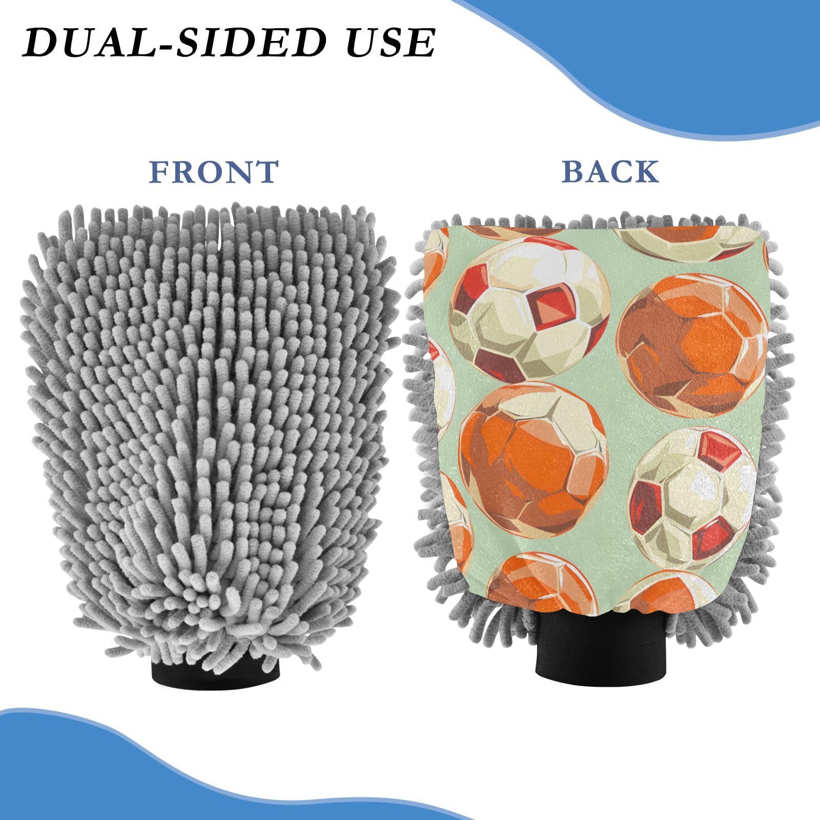 IOACIY Absorbent Microfiber Car Wash Drying Mitts, 2 Pack, Scratch-Free & Lint-Free, Rich Foam, Highly Absorbent, Double Sided, Wash Mitt Perfect for Car Washing, M, Football (15)