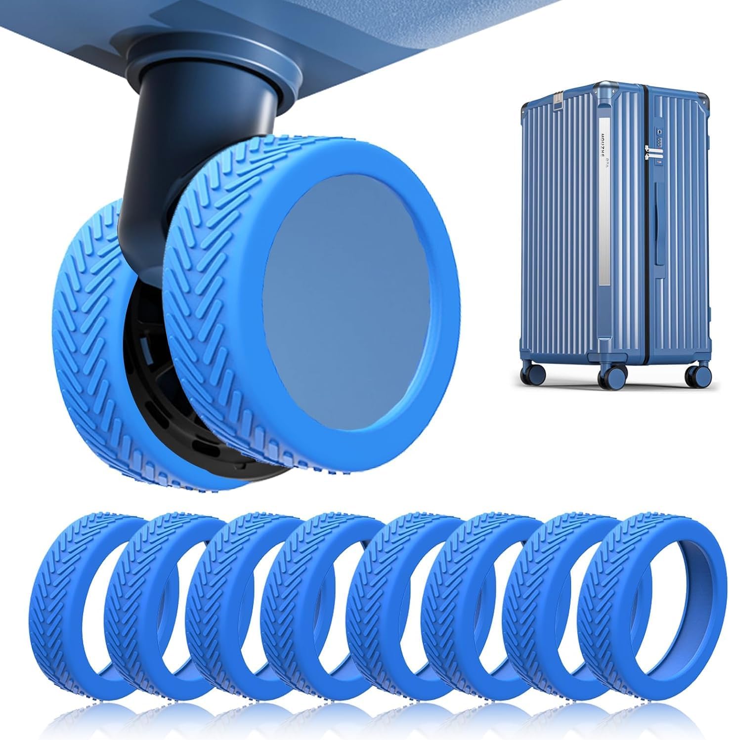 Goodern 8 Pack Luggage Suitcase Wheels Cover,Durable Shock-Proof Silicone Heavy Duty Wheel Covers Noise Reduction Vibration Reduction Cover for Suitcases or Office Chair Caster Spinner Wheels-Blue