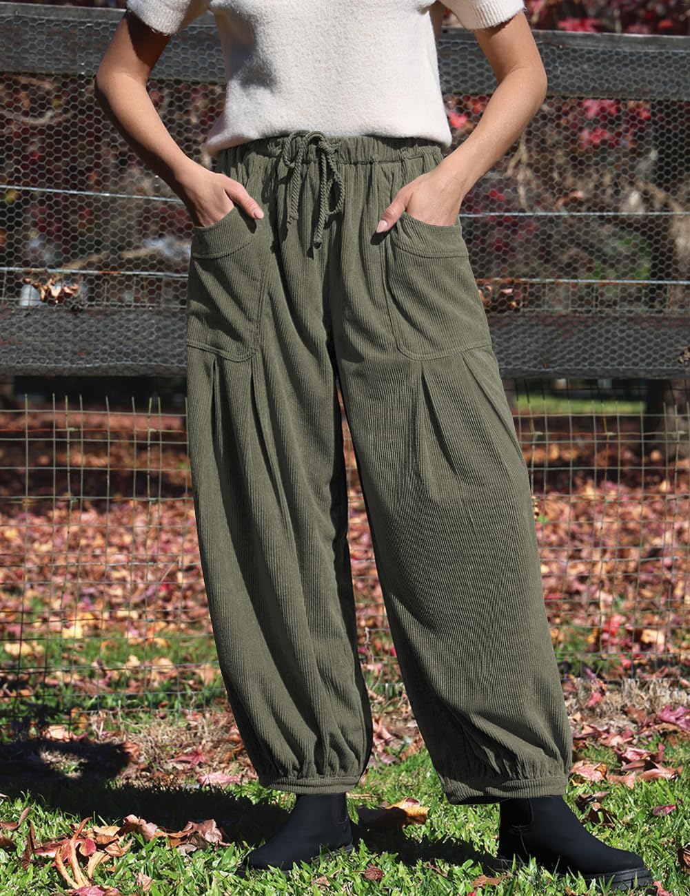 TARSE Womens Corduroy Pants Harem Casual Loose Fit Baggy Elastic Waist Lantern Fall Pants with Pockets - Image 5