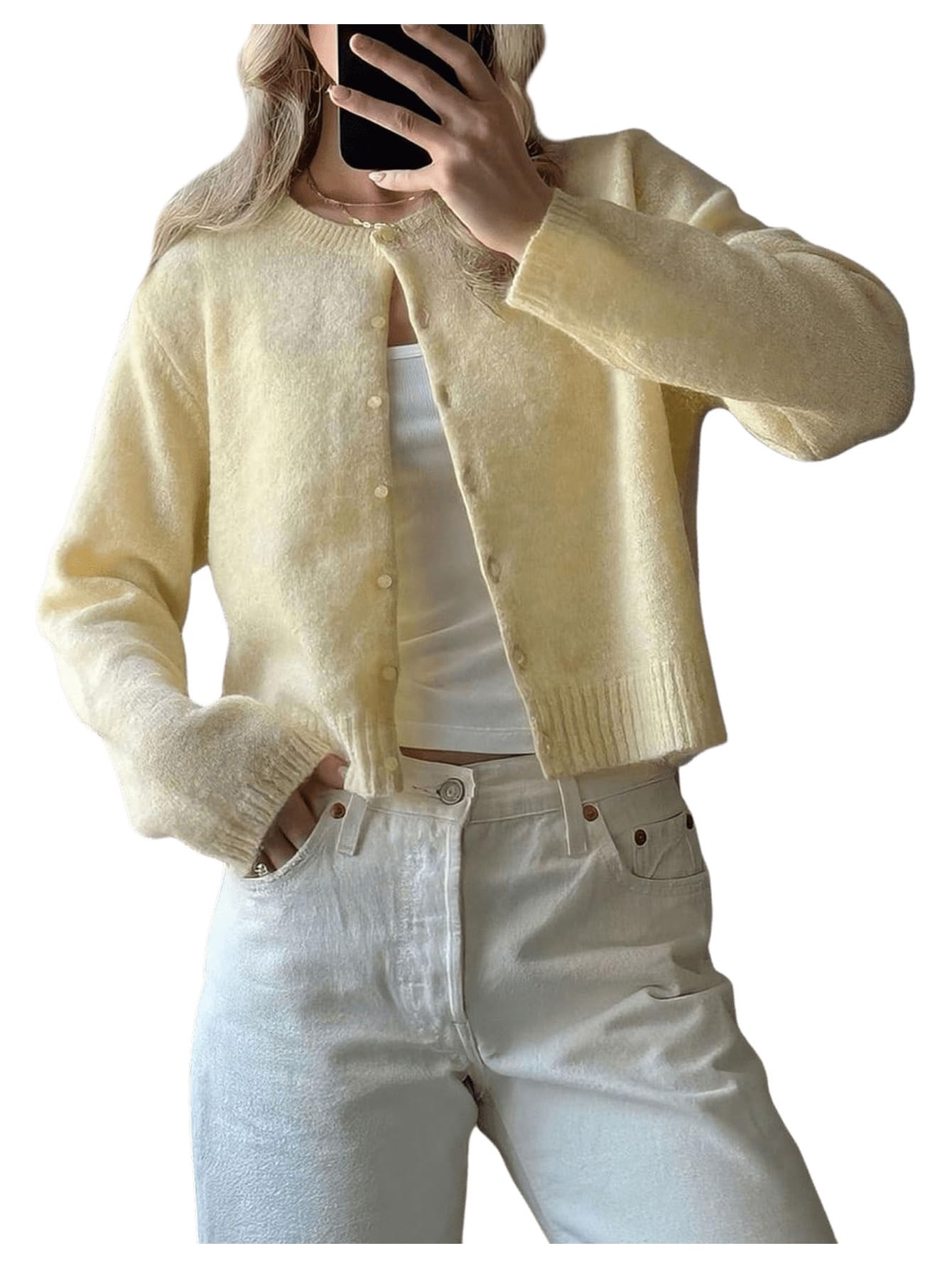 Womens Button Down Cardigan Sweaters Long Sleeve Lightweight Casual Fall Knitted Outerwear