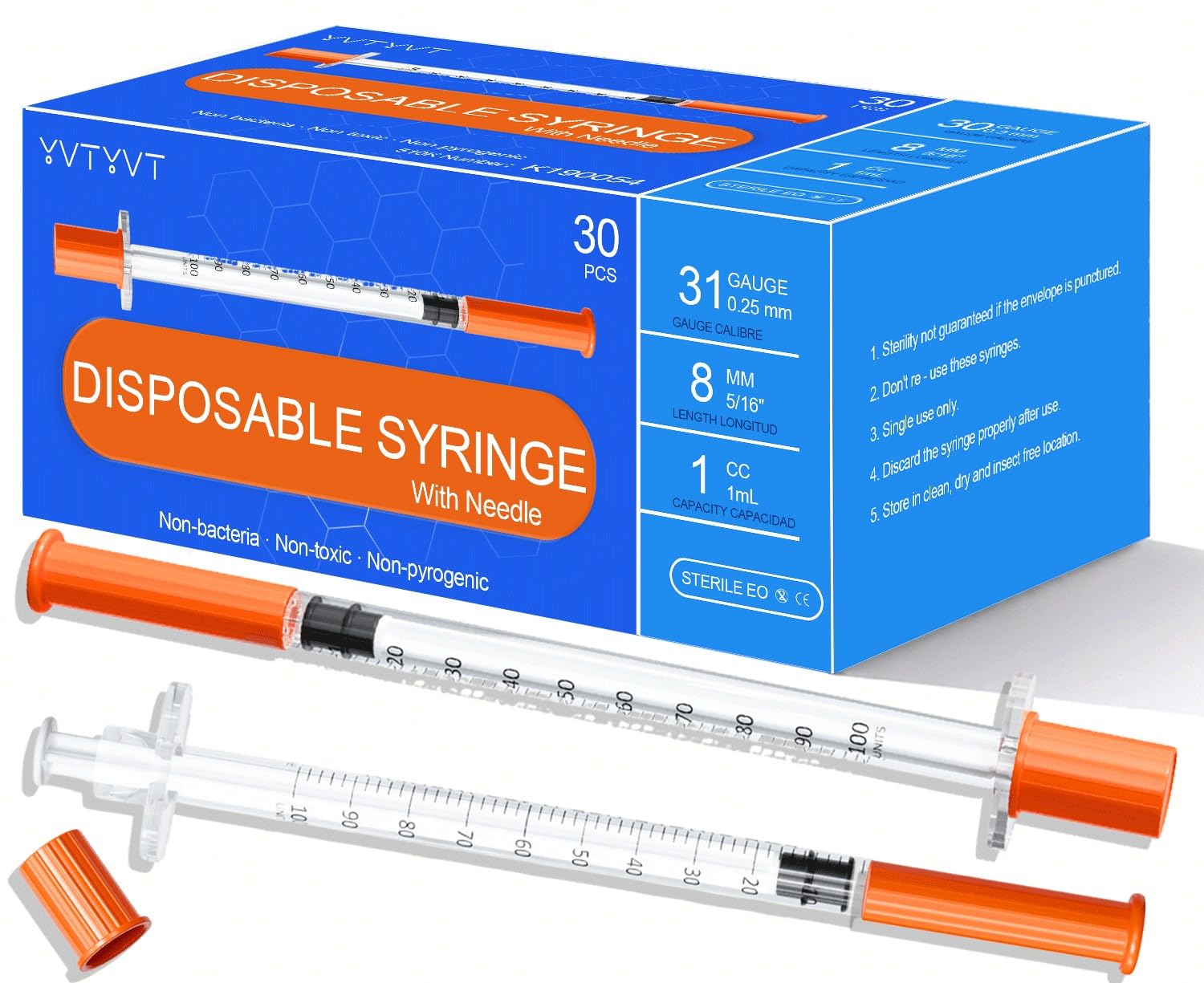 1mL/cc Syringe with 31G 5/16" (8mm) Needle | 100 Individually Wrapped Units | Lab Tools — Amazon image 8
