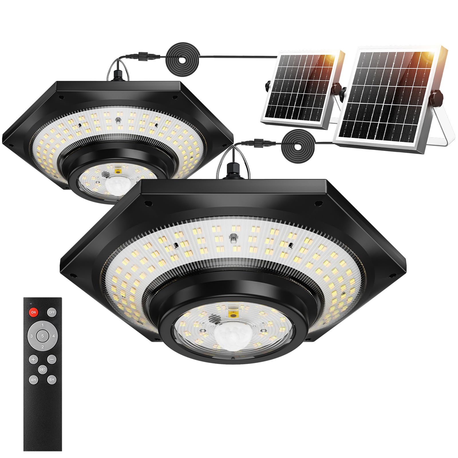 FabStyl Solar Shed Light Indoor with Remote Control, 4000LM Daytime Available Hanging Solar Lights Outdoor Garden with Motion Sensor, 3 Color Temperature,IP65 Waterproof for Garage Gazebo Porch Patio