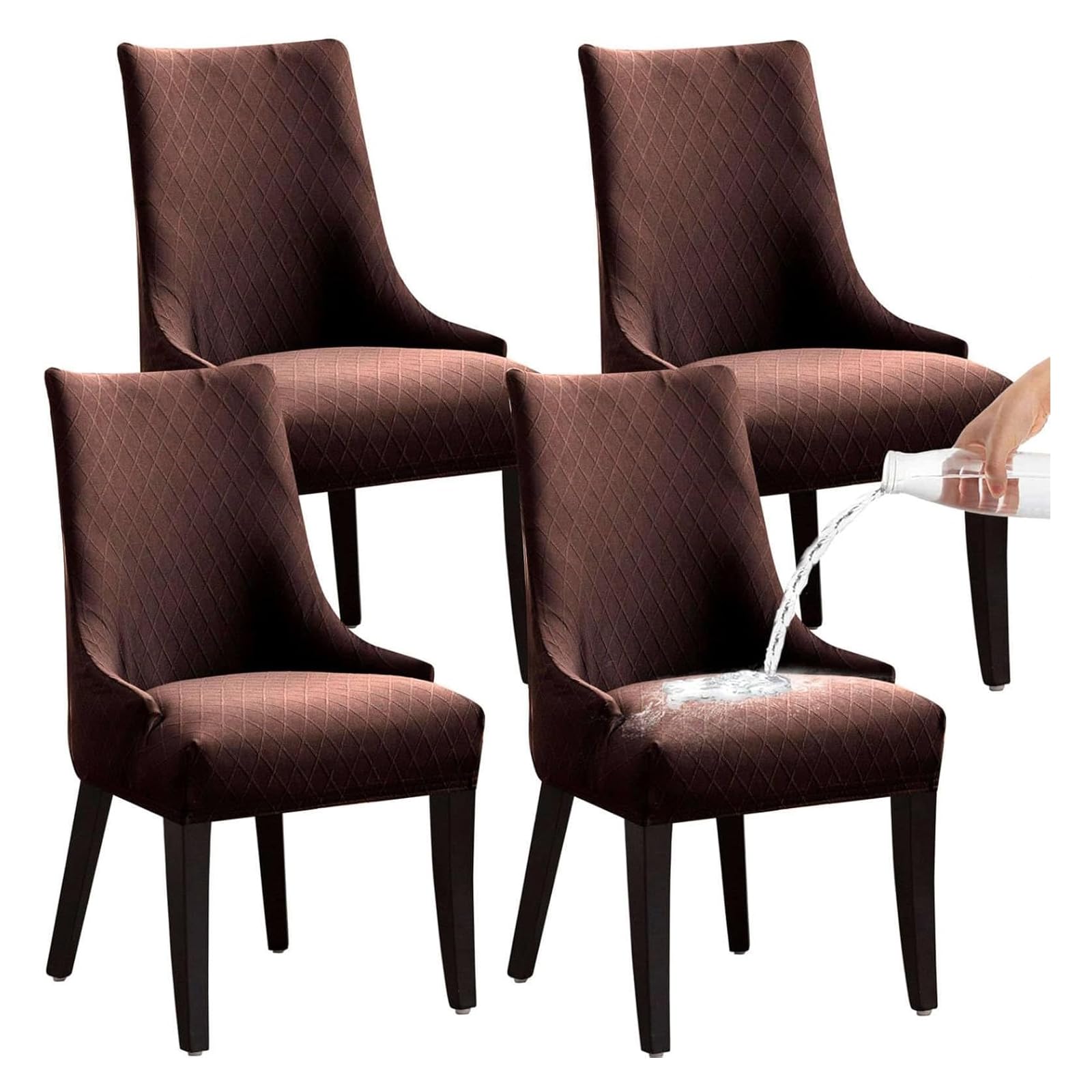 Housse de fauteuil à oreilles extensible et imperméable café x4
