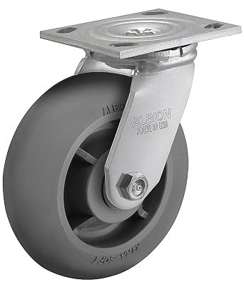 Albion 16XR06201S 6" Diameter X-tra Soft Rubber Wheel Medium Heavy Duty Swivel Caster, Roller Bearing, 2" Round Tread Width, 4-1/2" Length x 4" Width Base Plate, 600 lb. Capacity Range