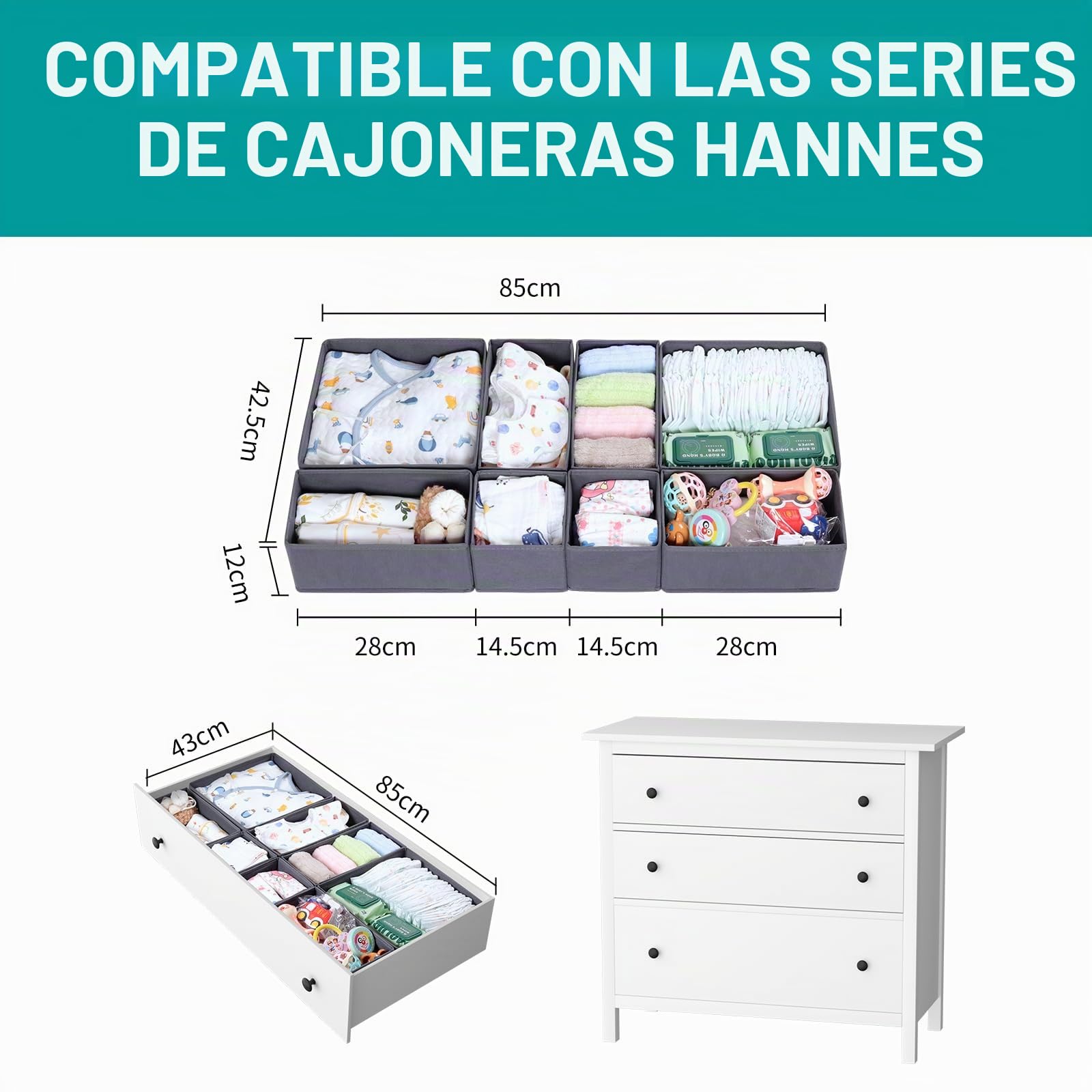 Hemnes Organizador para cajones IKEA (16 Unidades), Color Gris
