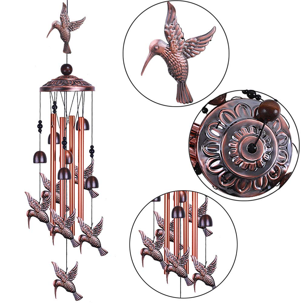 Garden Hummingbird Wind Chimes Outdoor Decor, with 4 Tubes 6 Bells 7 Hummingbirds Mobile Romantic Wind Catcher - Image 2