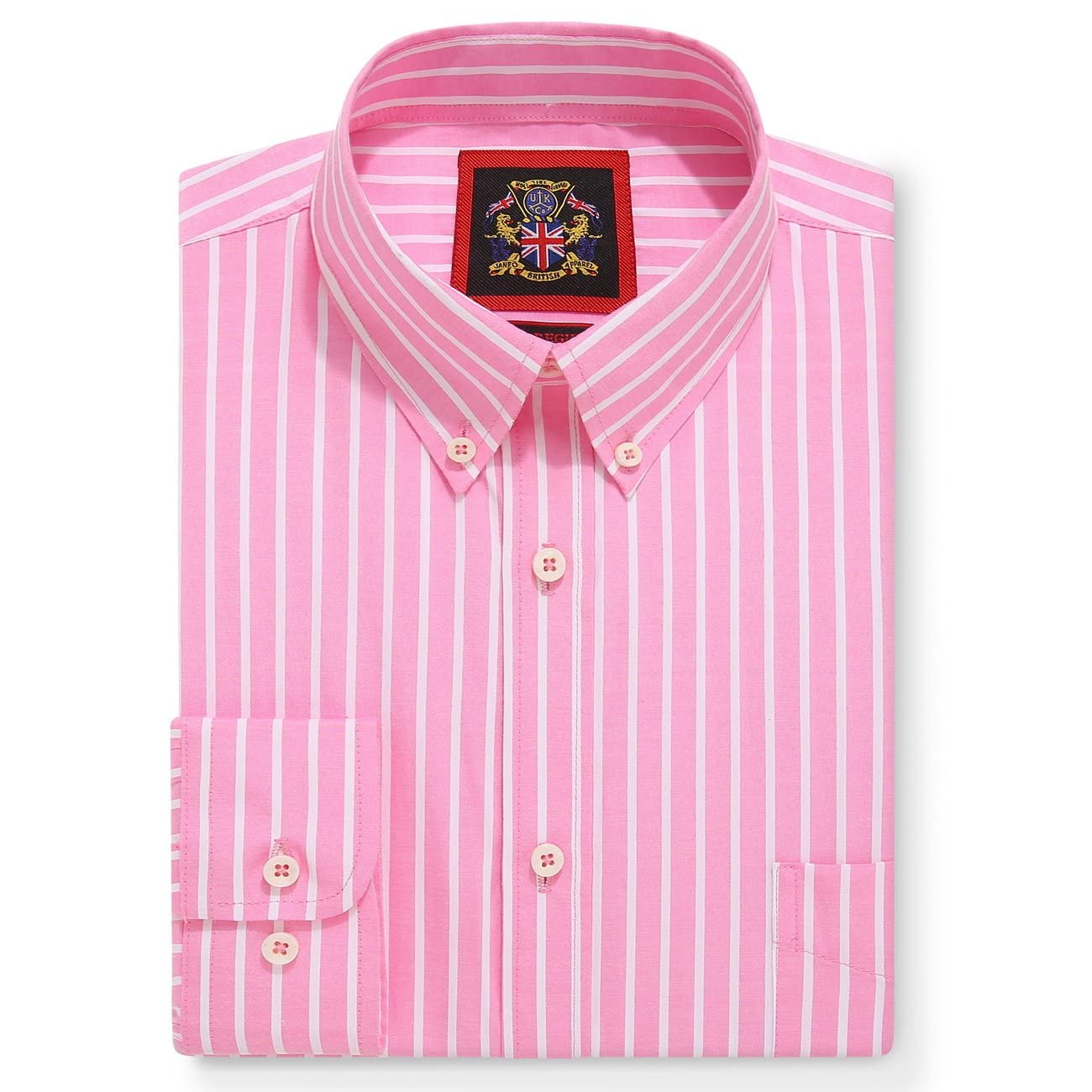 Janeo British Apparel Nos Tibi Serviat Uk Co Men's Vintage Pink The Elizabeth Bold Stripe Oxford Shirt For ,Button Down Collar,Work Office Or Casual Wear,By Janeo British Apparel. (, L)